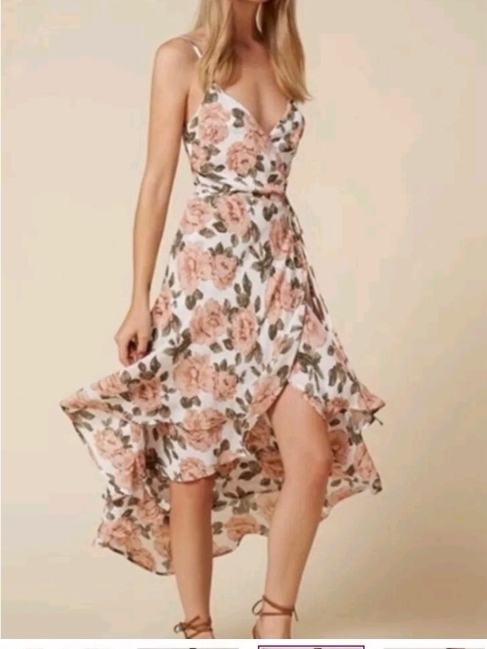 Reformation White Midi Dress with Peach Floral Print